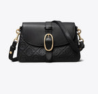 TORY BURCH T MONOGRAM PEBBLED SOFT SMALL SHOULDER BAG  -  black