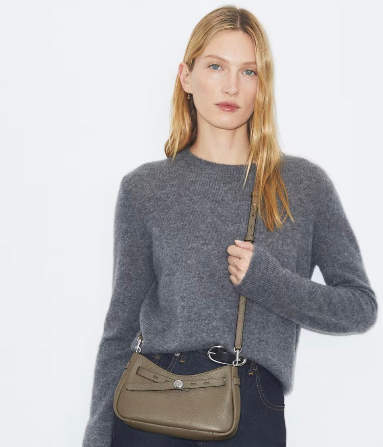 TORY BURCH ROMY ZIP TOP CROSSBODY  -  wild mushroom