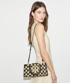 TORY BURCH ELLA HAND-CROCHETED EAST-WEST TOTE  -  black / natural