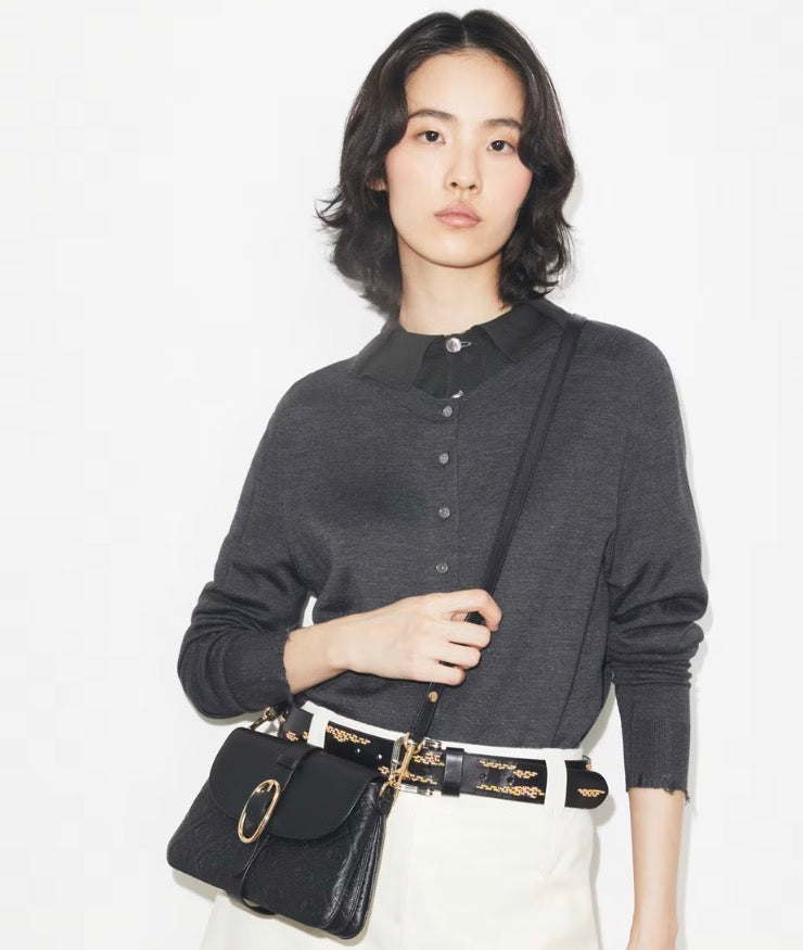 TORY BURCH T MONOGRAM PEBBLED SOFT SMALL SHOULDER BAG  -  black