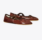 TORY BURCH PEEP-TOE MARY JANE BALLET   -  Russet Brown