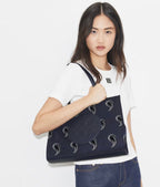 TORY BURCH SMALL ELLA PRINTED TOTE  -  medium navy pajama print