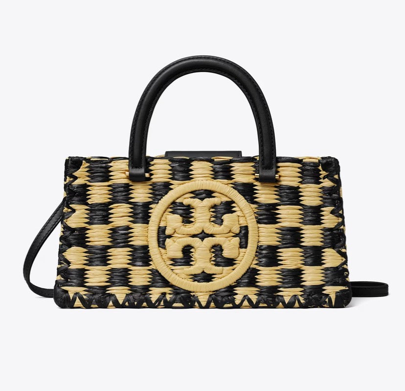 TORY BURCH ELLA HAND-CROCHETED EAST-WEST TOTE  -  black / natural