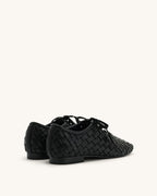 JW PEI Kayla Weave Strap Flat Shoes - Black