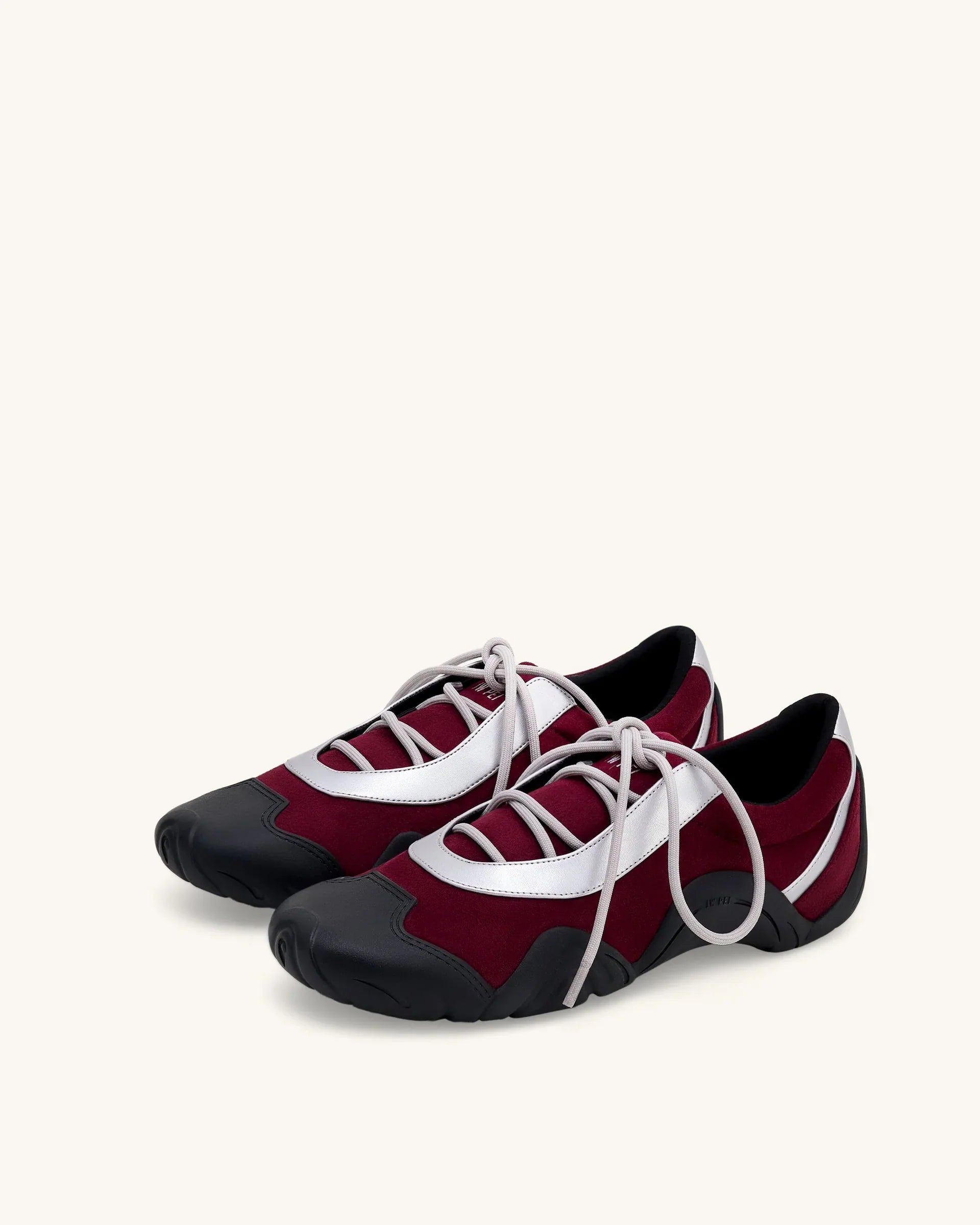JW PEI Caitlin Faux Suede Lace-up Ballerina Sneakers - Burgundy & Light Grey