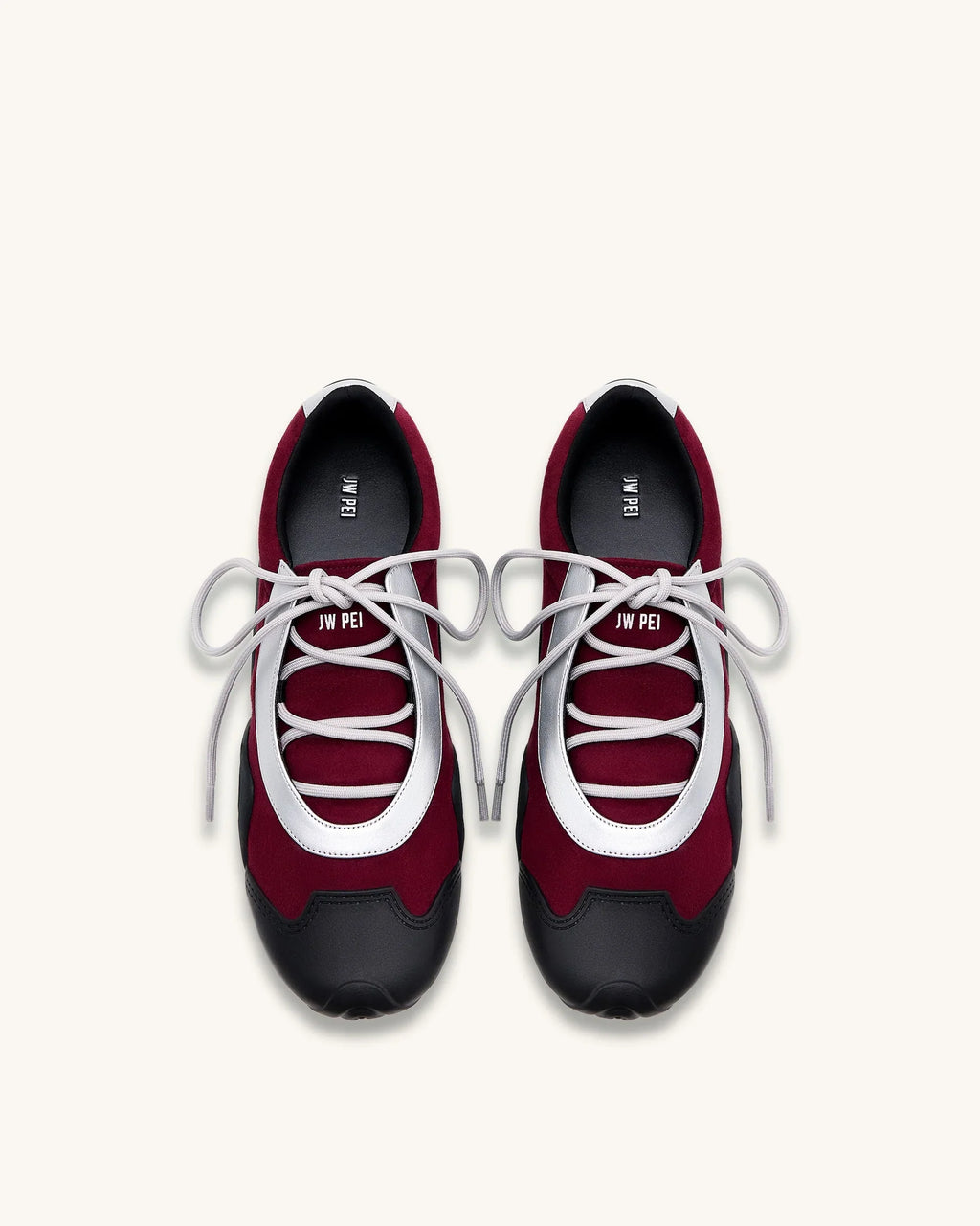 JW PEI Caitlin Faux Suede Lace-up Ballerina Sneakers - Burgundy & Light Grey