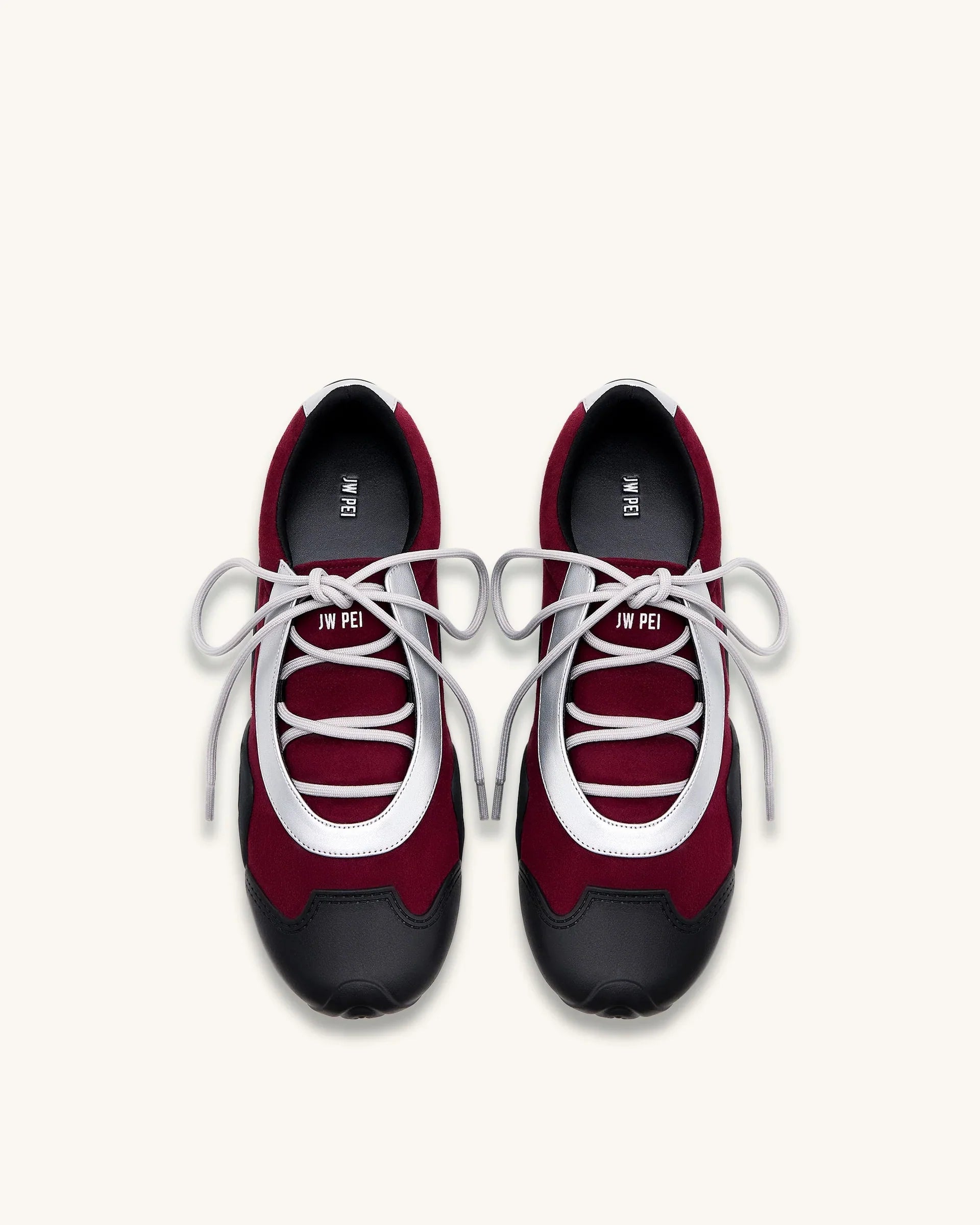 JW PEI Caitlin Faux Suede Lace-up Ballerina Sneakers - Burgundy & Light Grey