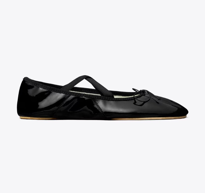 TORY BURCH PEEP-TOE MARY JANE BALLET   -  Perfect Black
