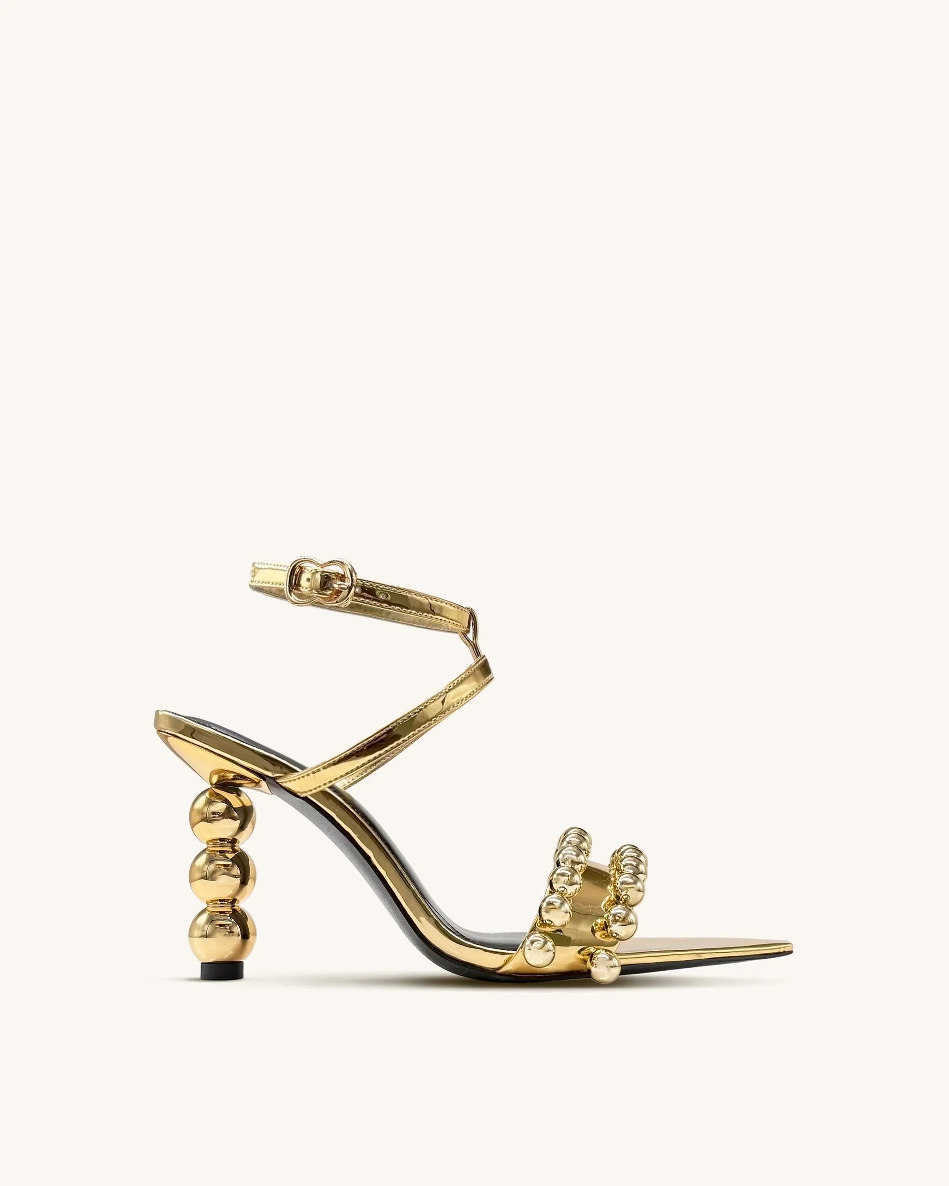 JW PEI Mia Strappy High Heels With Beaded Detail - Gold