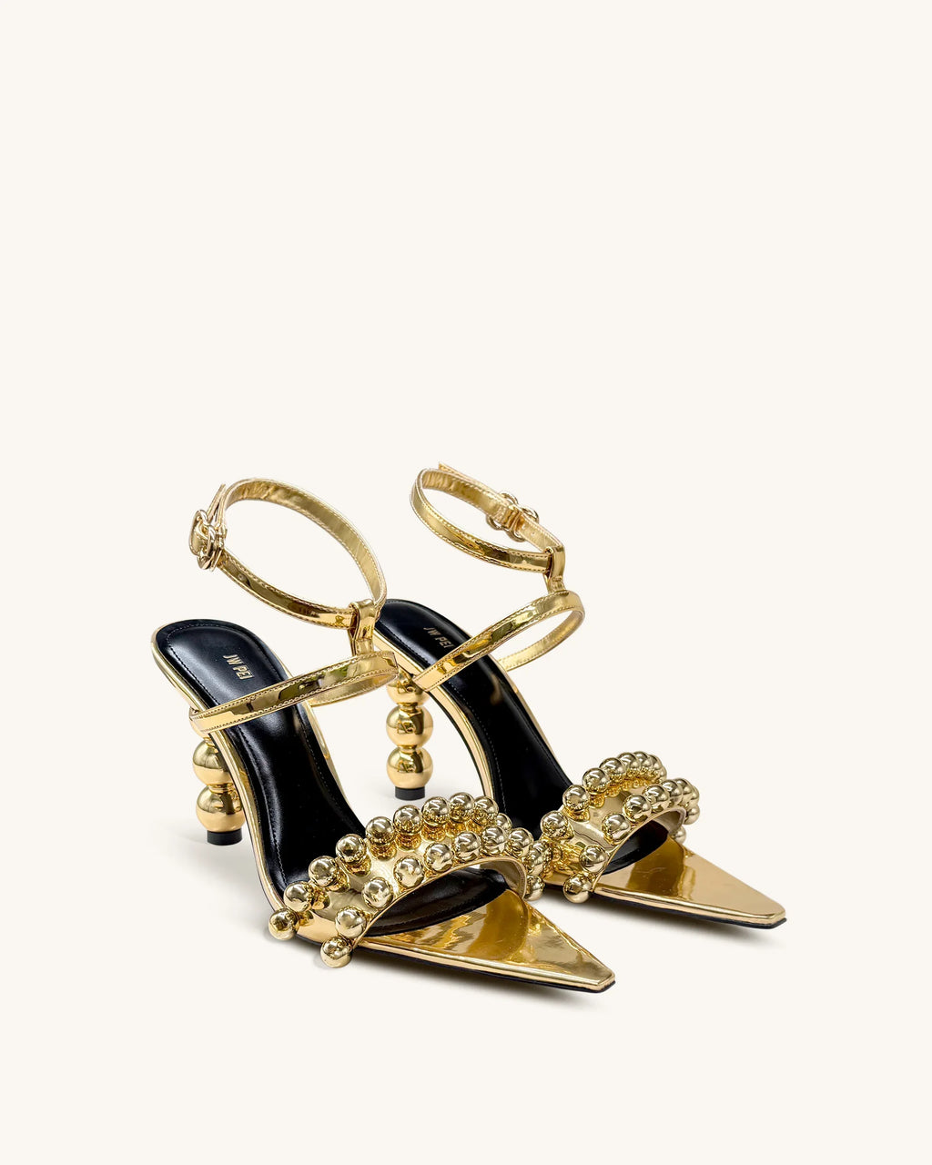 JW PEI Mia Strappy High Heels With Beaded Detail - Gold