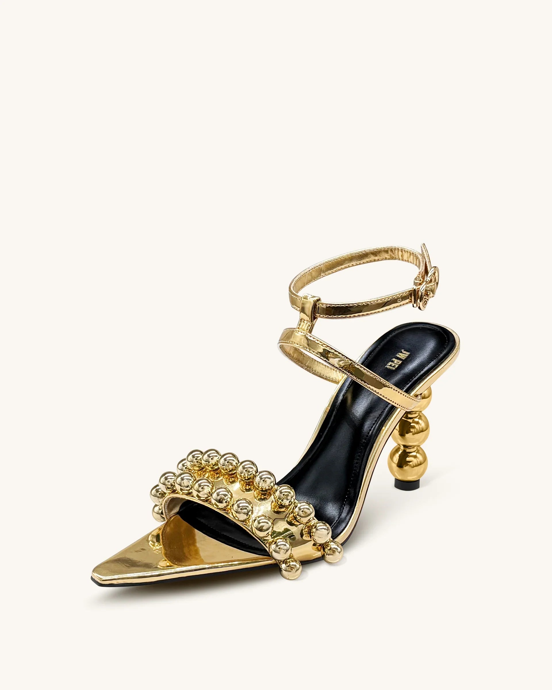 JW PEI Mia Strappy High Heels With Beaded Detail - Gold