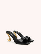 JW PEI Hannah Faux Snakeskin Heel Mules - Black