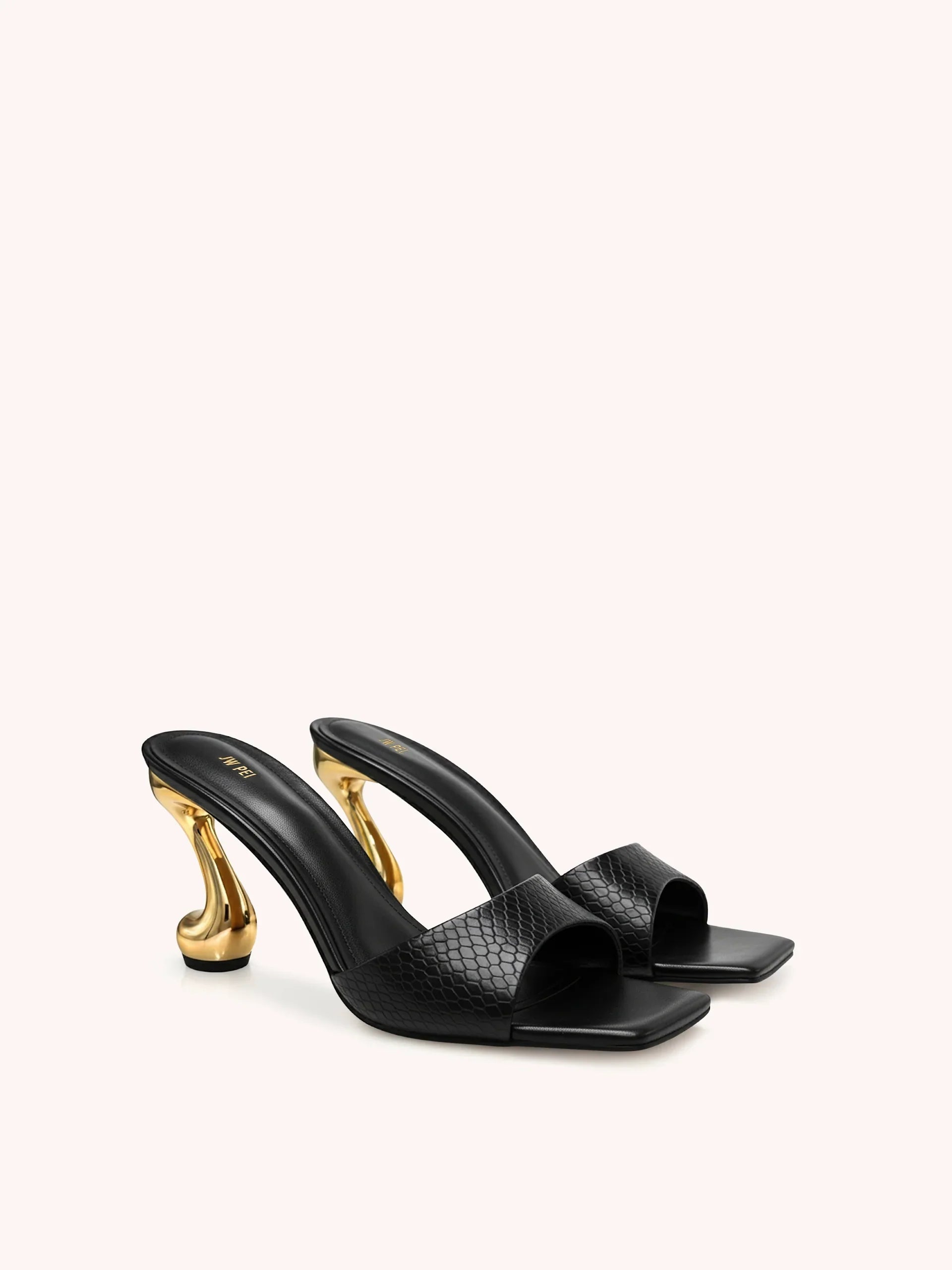 JW PEI Hannah Faux Snakeskin Heel Mules - Black