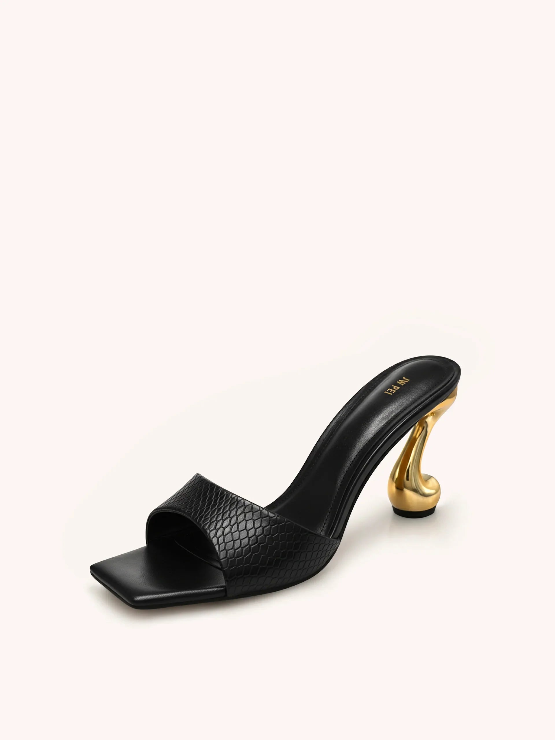 JW PEI Hannah Faux Snakeskin Heel Mules - Black