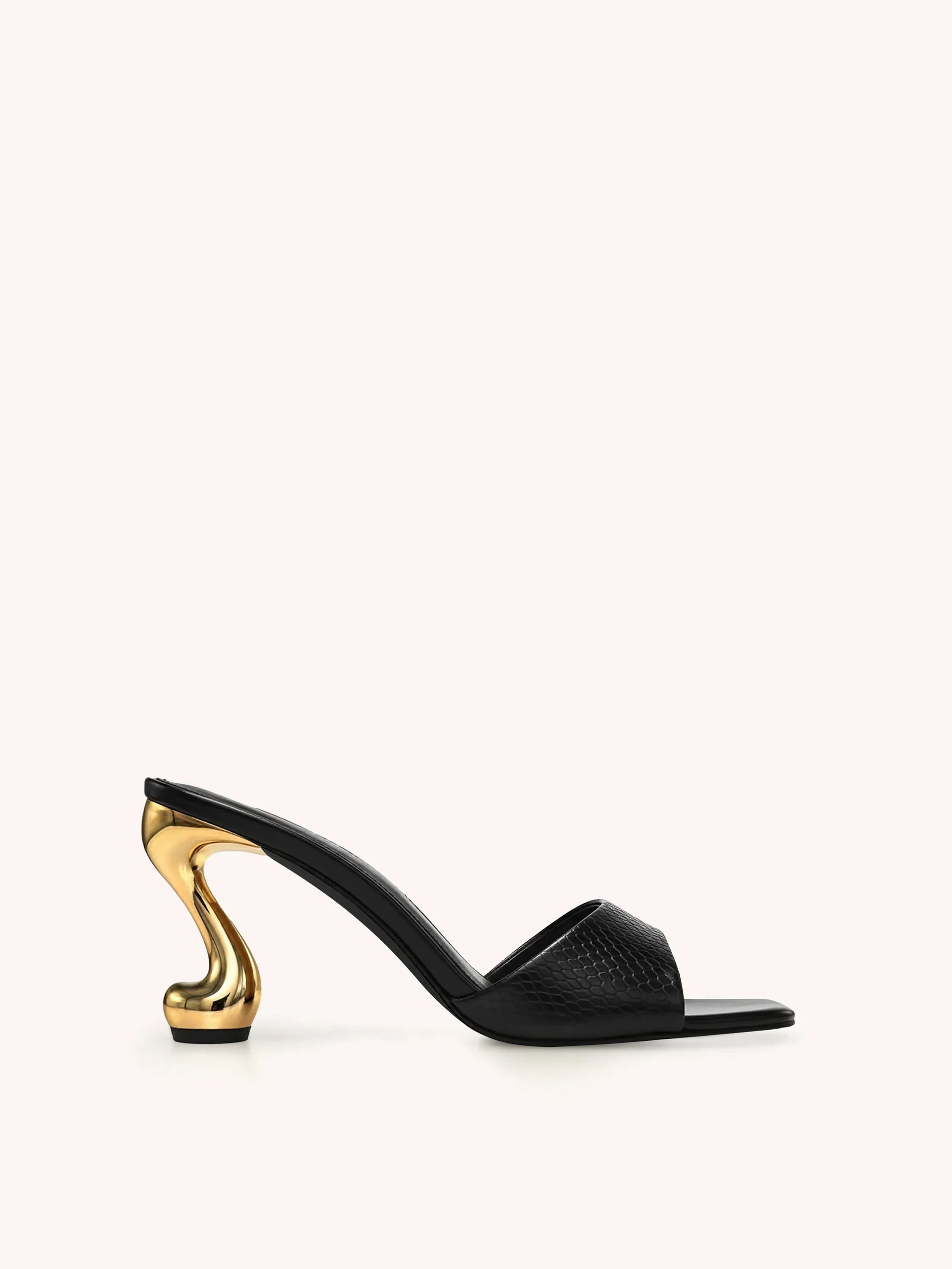 JW PEI Hannah Faux Snakeskin Heel Mules - Black