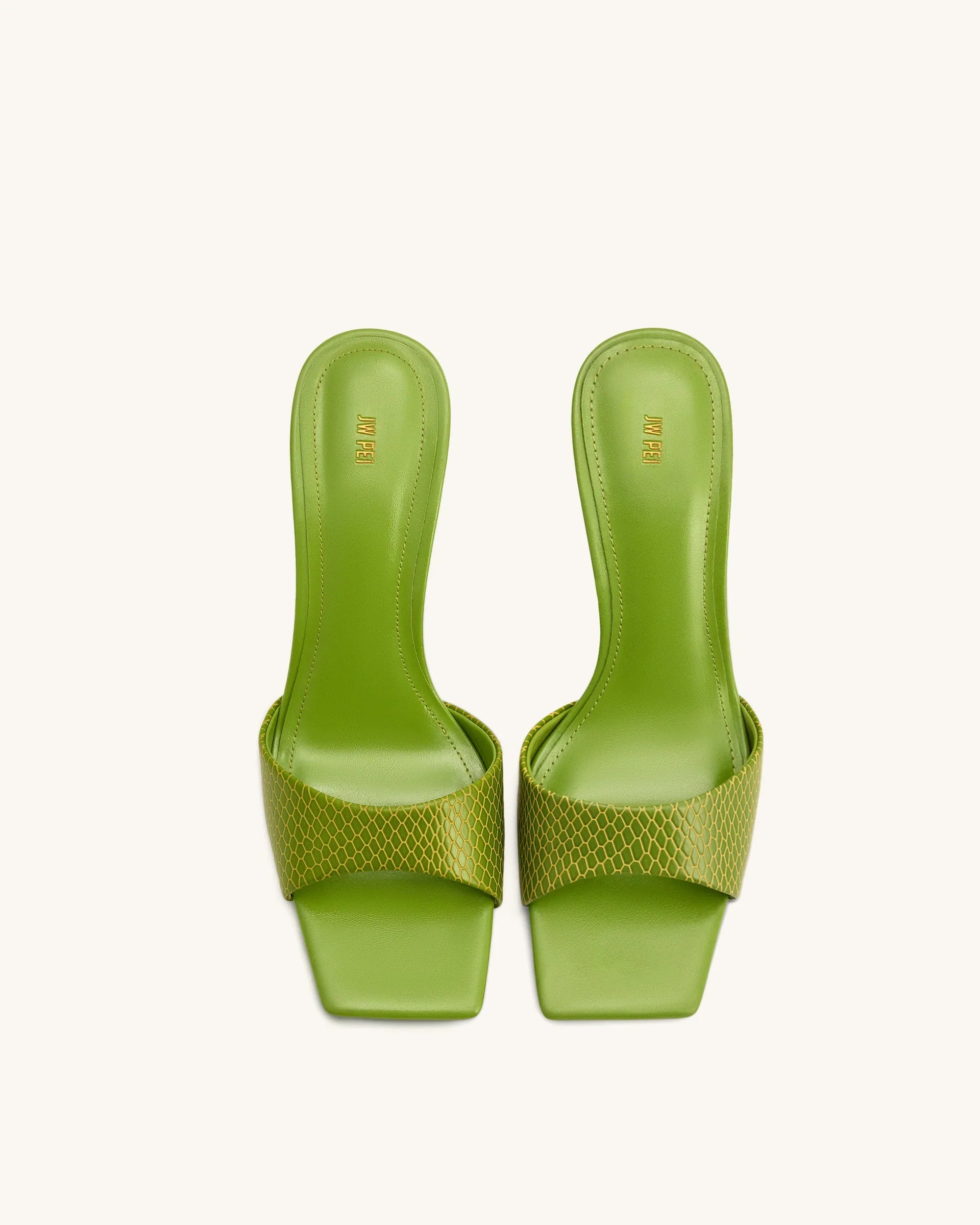 JW PEI Hannah Snakeskin Heel Mules - Green