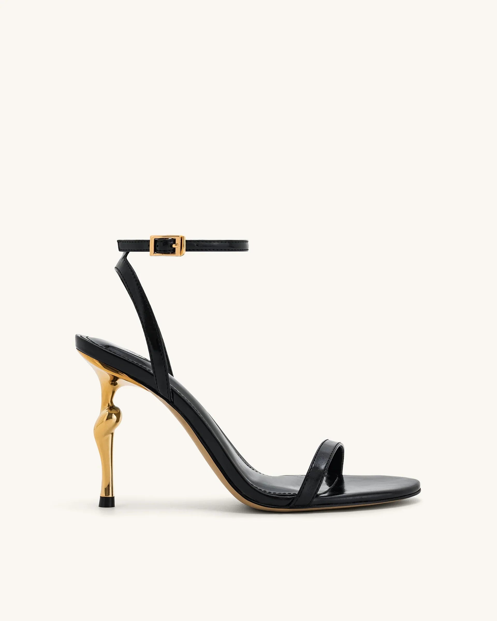JW PEI Alivia Gold Metal Heel Sandals   -  Black