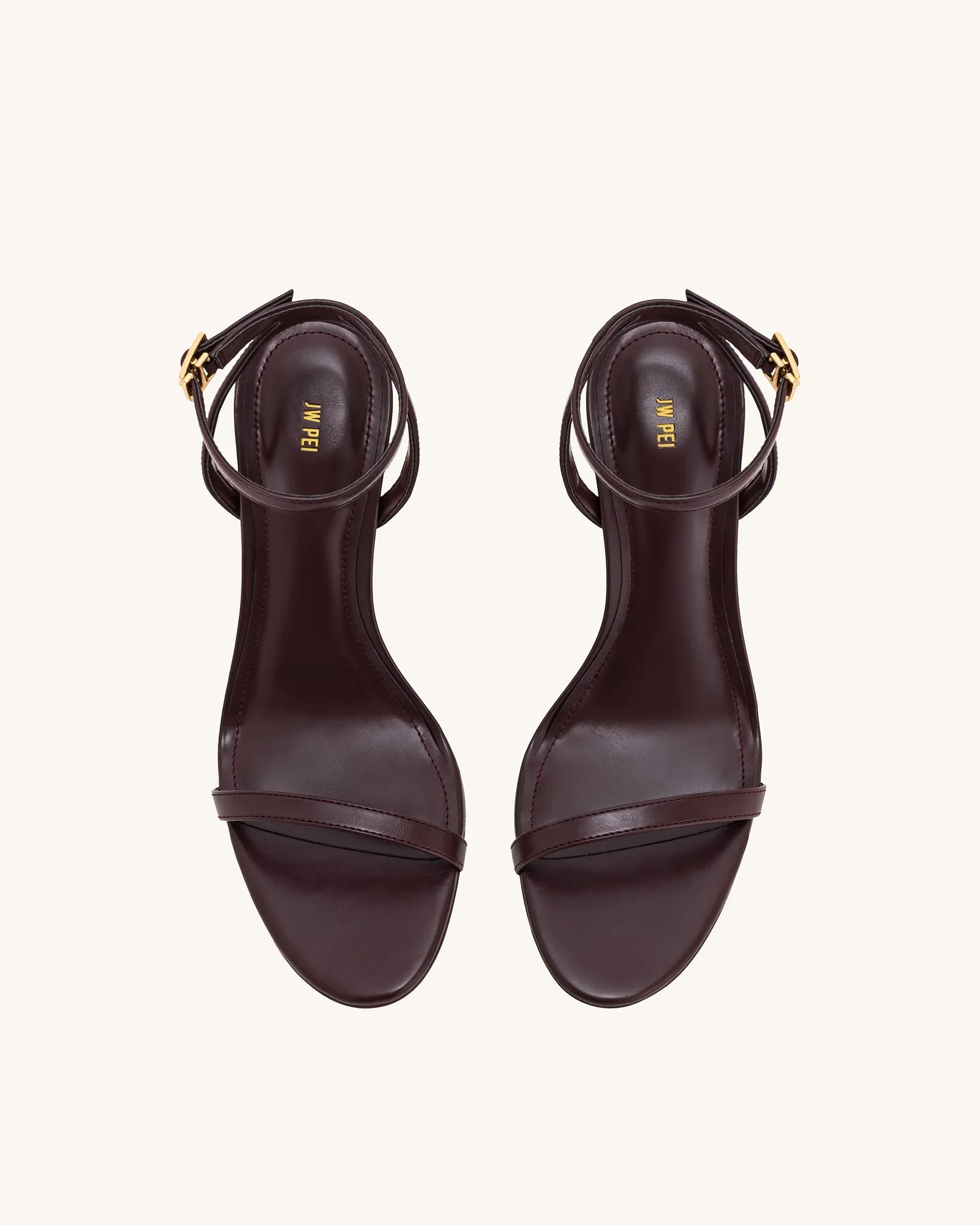 JW PEI Alivia Gold Metal Heel Sandals  -  Claret Red