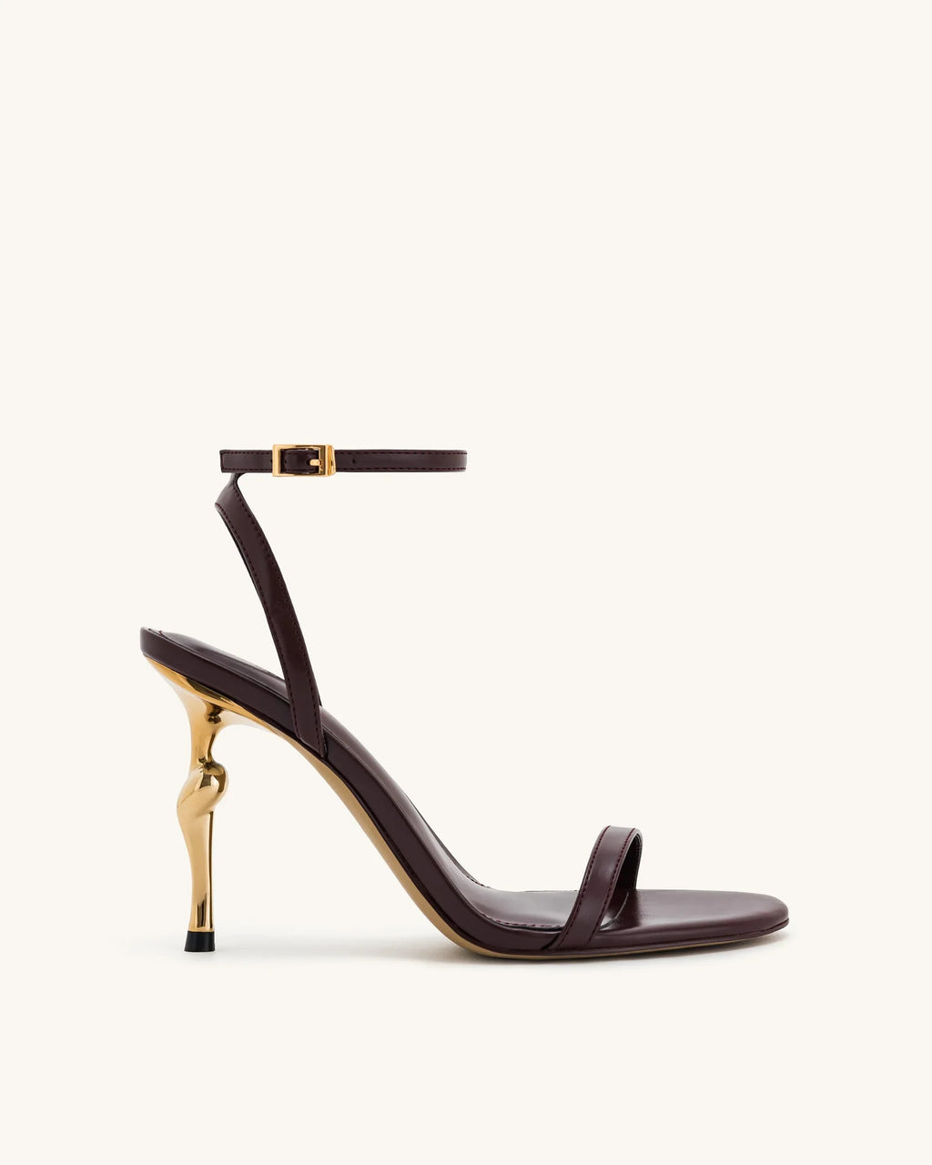 JW PEI Alivia Gold Metal Heel Sandals  -  Claret Red
