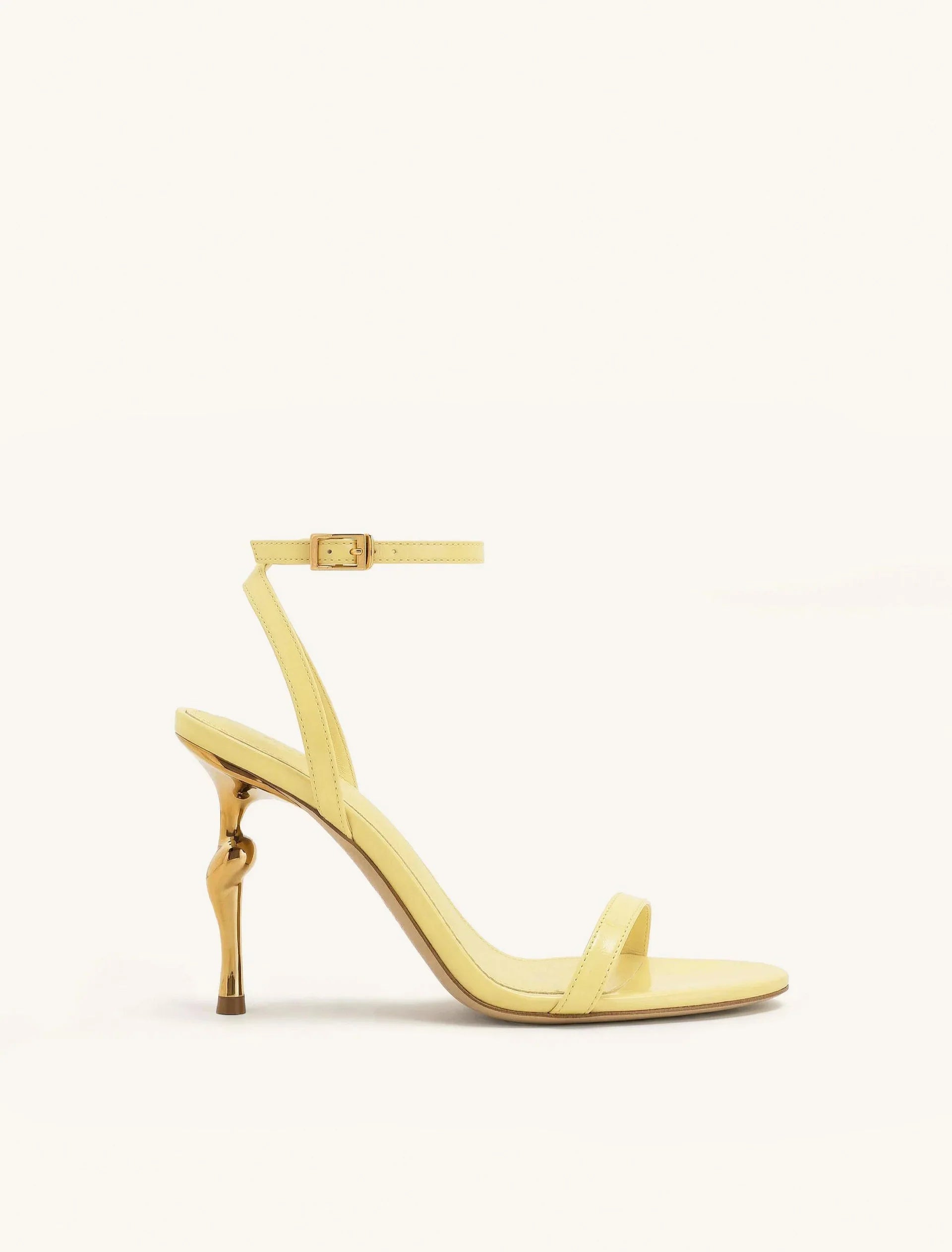 JW PEI Alivia Gold Metal Heel Sandals  -  Pale Yellow