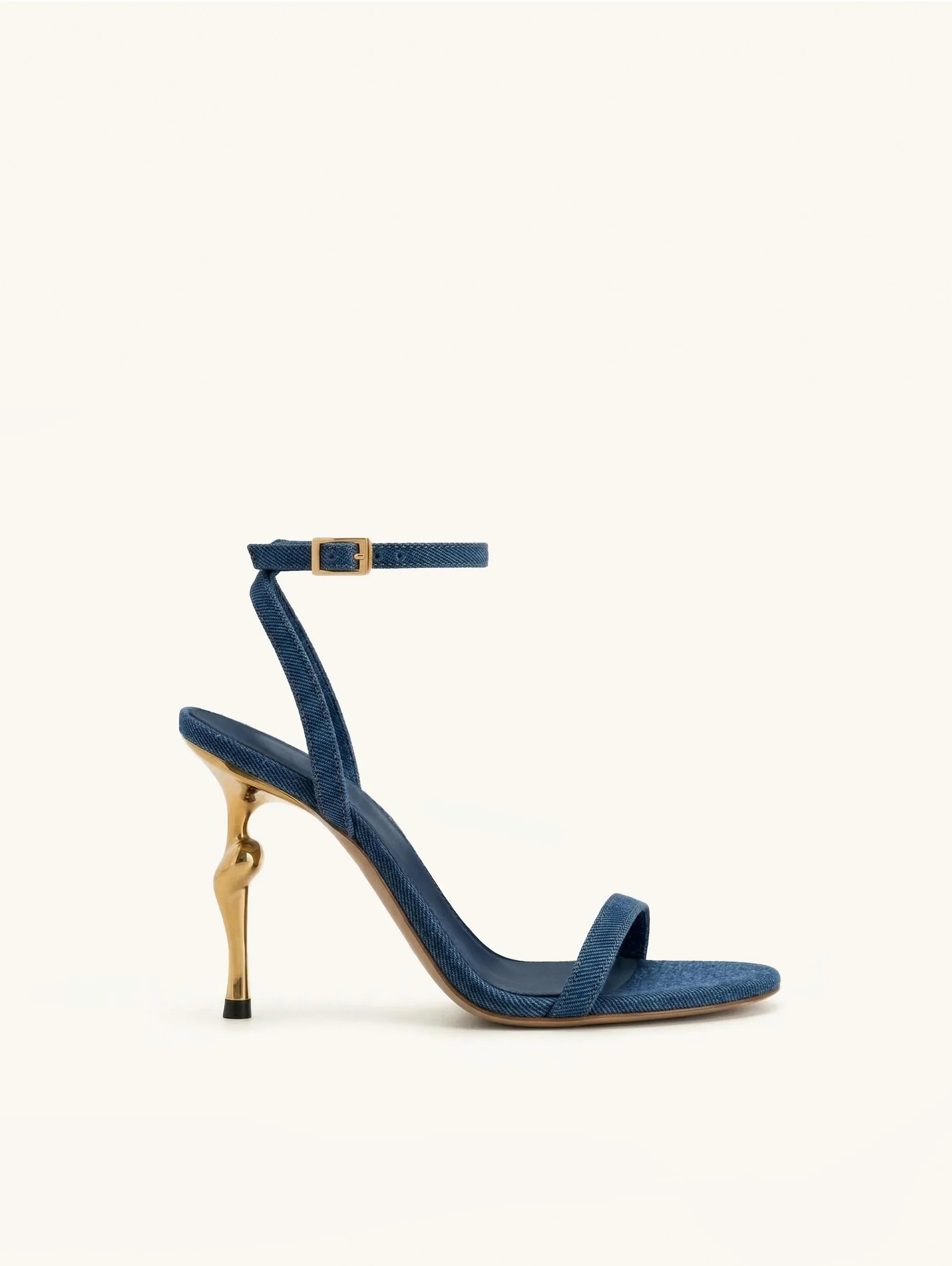 JW PEI Alivia Gold Metal Heel Sandals - Denim Blue