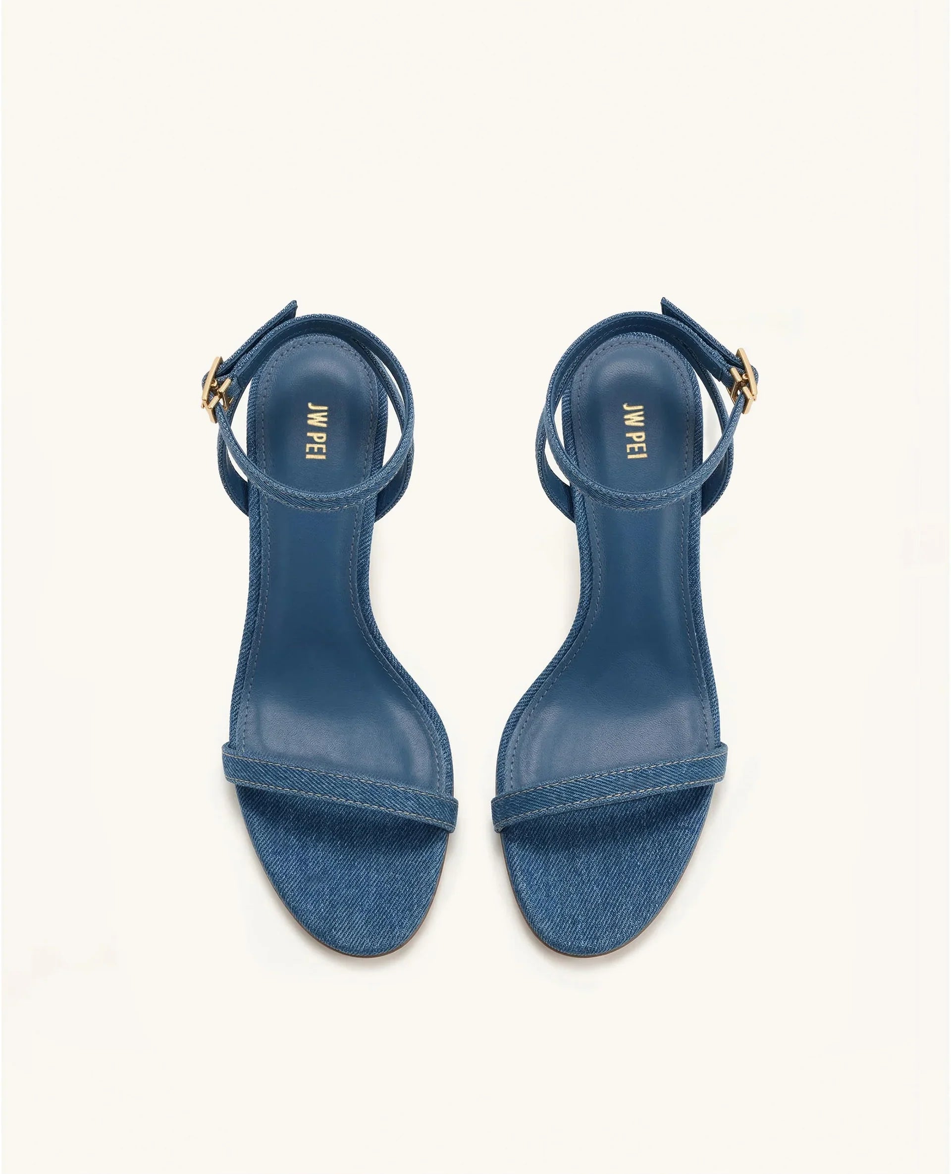 JW PEI Alivia Gold Metal Heel Sandals - Denim Blue