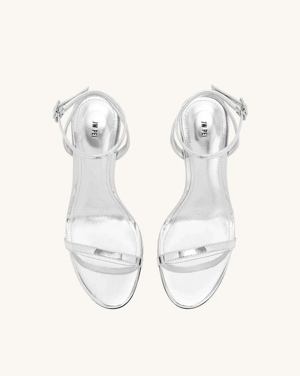 JW PEI Alivia Gold Metal Heel Sandals  -  Silver
