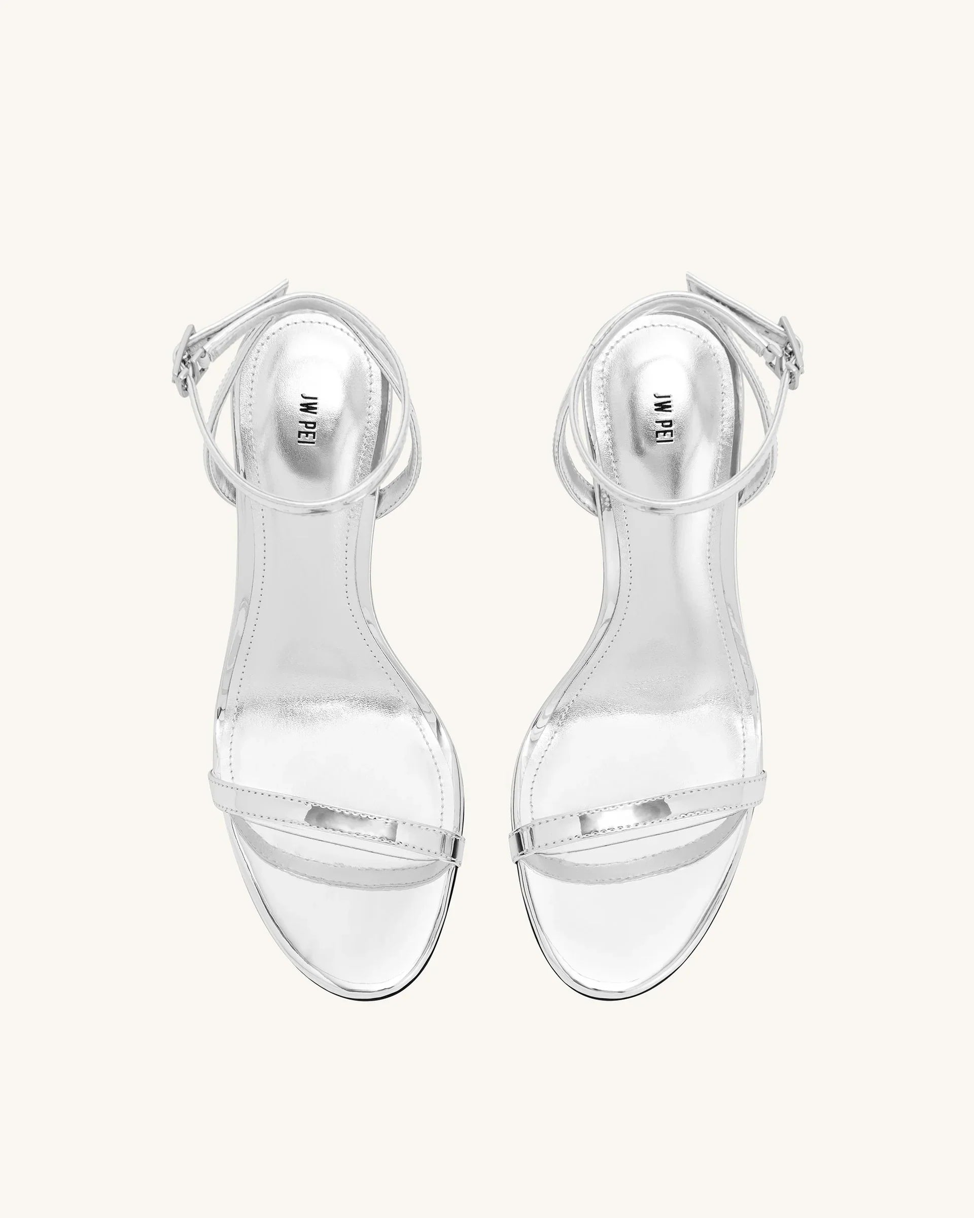 JW PEI Alivia Gold Metal Heel Sandals  -  Silver