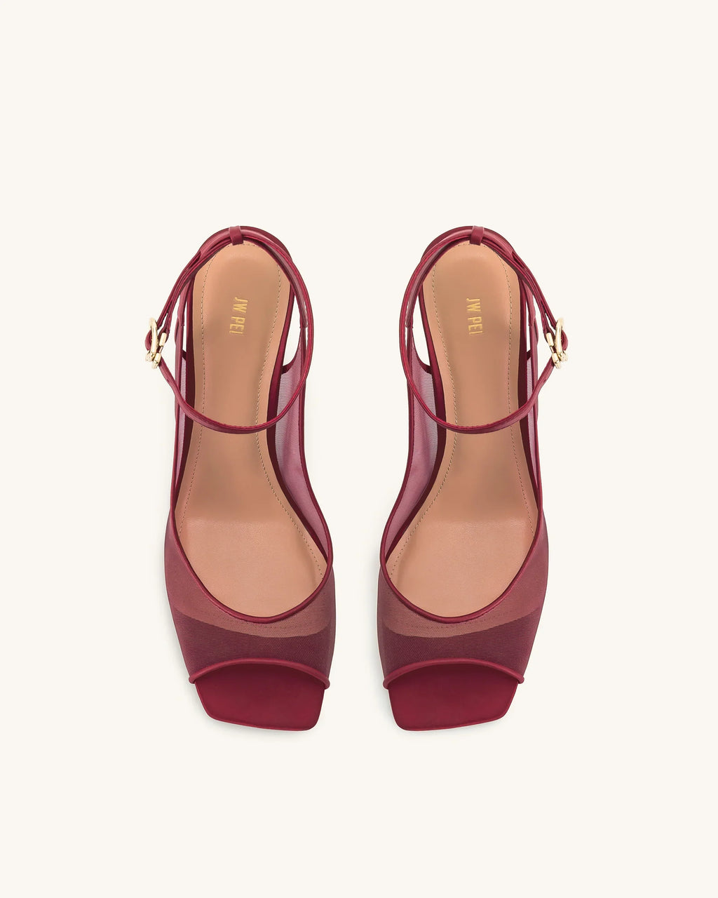 JW PEI Serenity Open Toe Mesh Slingback Sandals - Burgundy