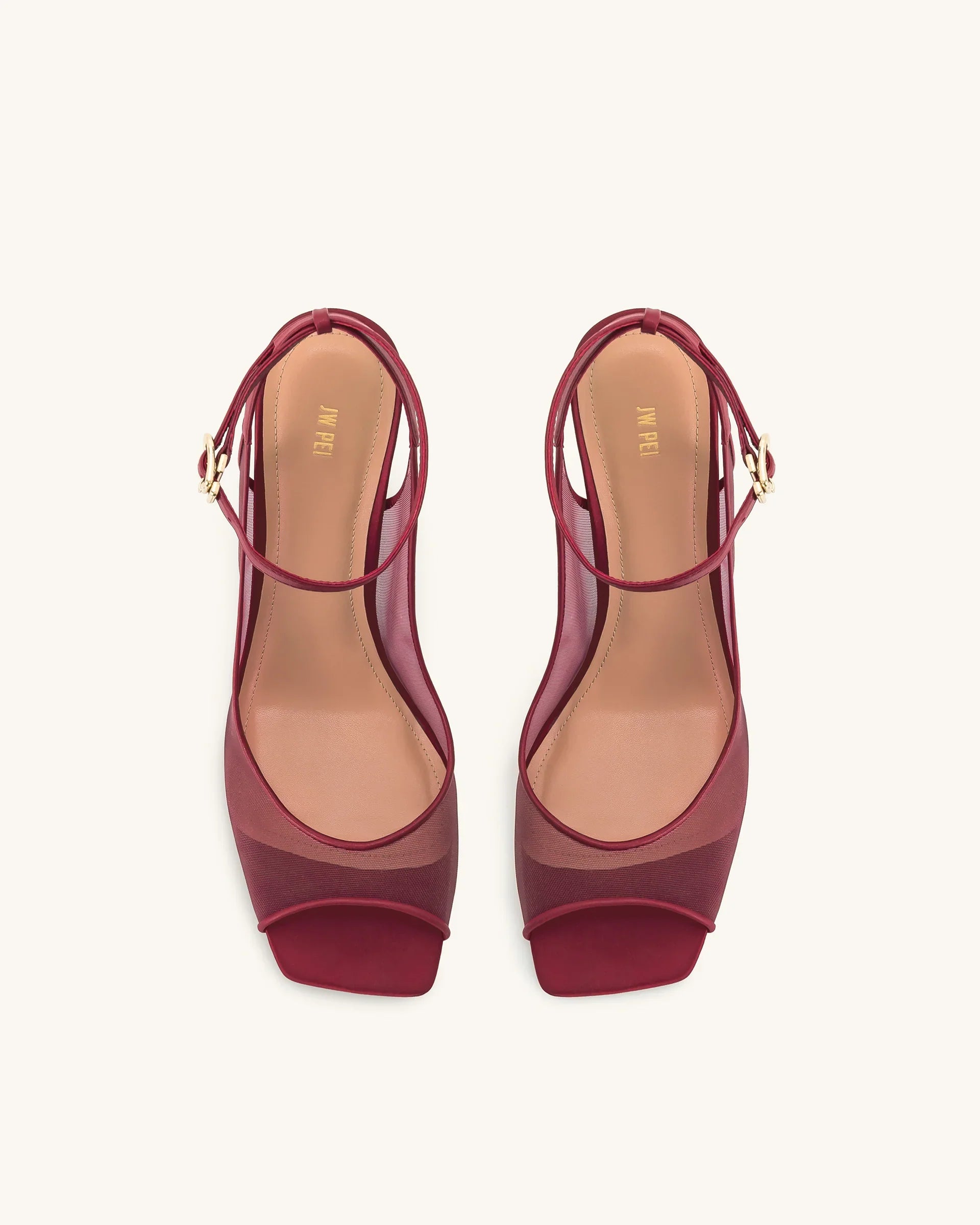 JW PEI Serenity Open Toe Mesh Slingback Sandals - Burgundy