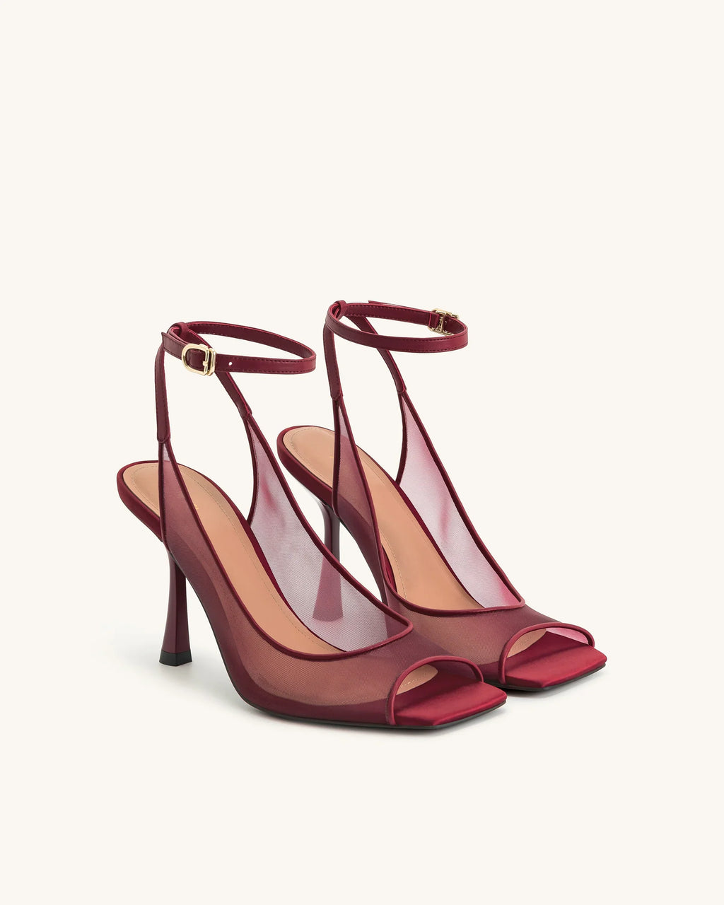 JW PEI Serenity Open Toe Mesh Slingback Sandals - Burgundy