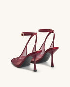 JW PEI Serenity Open Toe Mesh Slingback Sandals - Burgundy