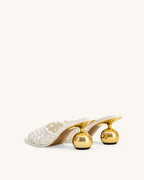 JW PEI Ellie Woven Sphere Heel Mules - White