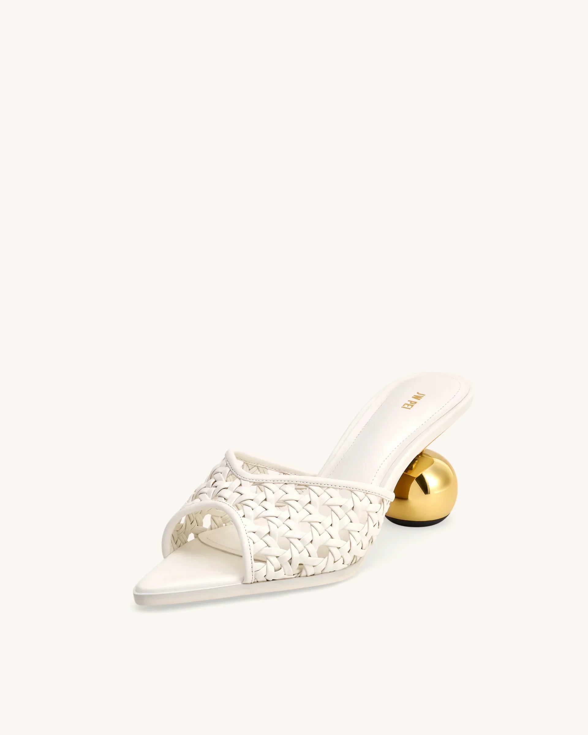 JW PEI Ellie Woven Sphere Heel Mules - White
