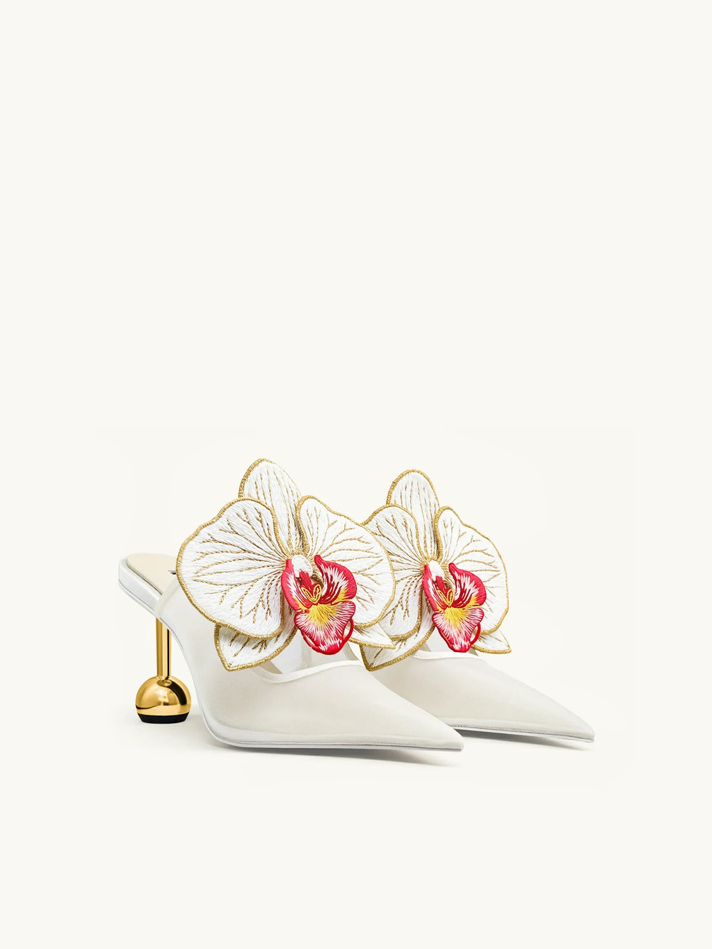 JW PEI Sofia Orchid Sphere Heel Mules   -  White