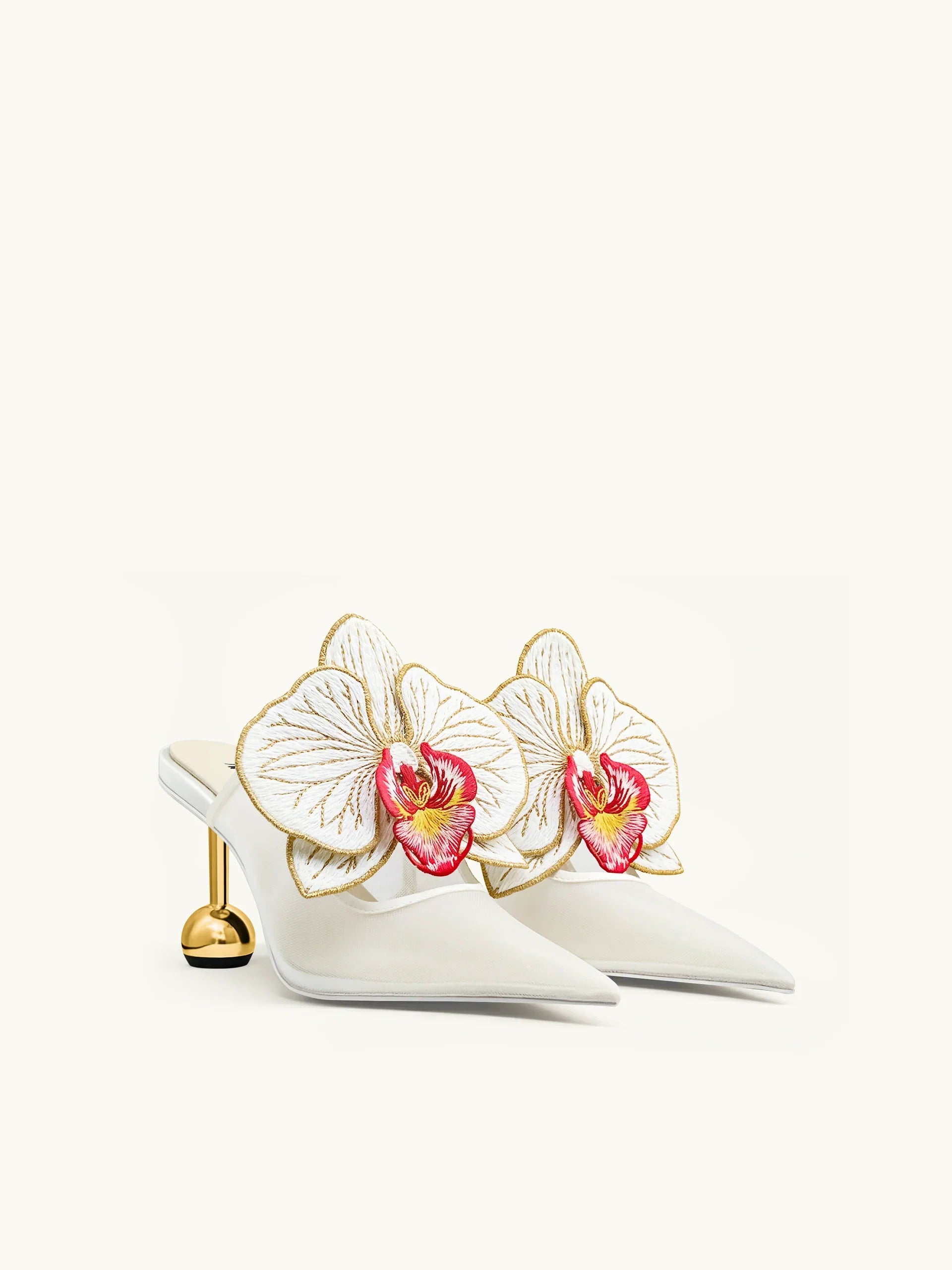 JW PEI Sofia Orchid Sphere Heel Mules   -  White