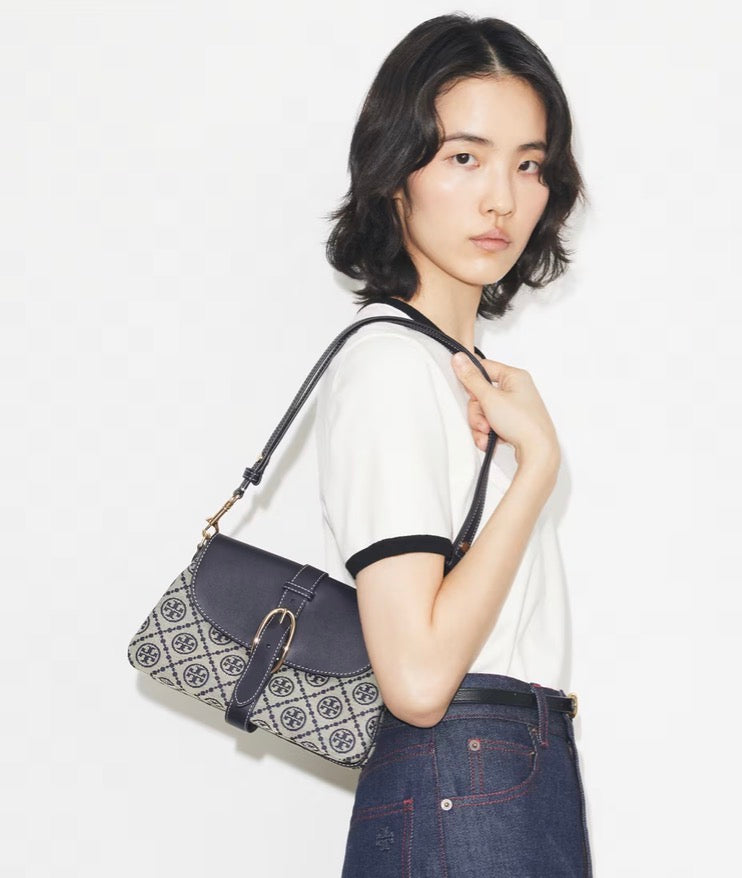 TORY BURCH T MONOGRAM SOFT SMALL SHOULDER BAG  -  tory navy