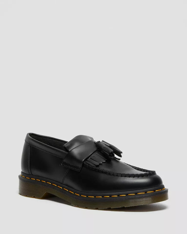 Dr. Martens Adrian Yellow Stitch Leather Tassel Loafers  -  Black — Smooth Leather