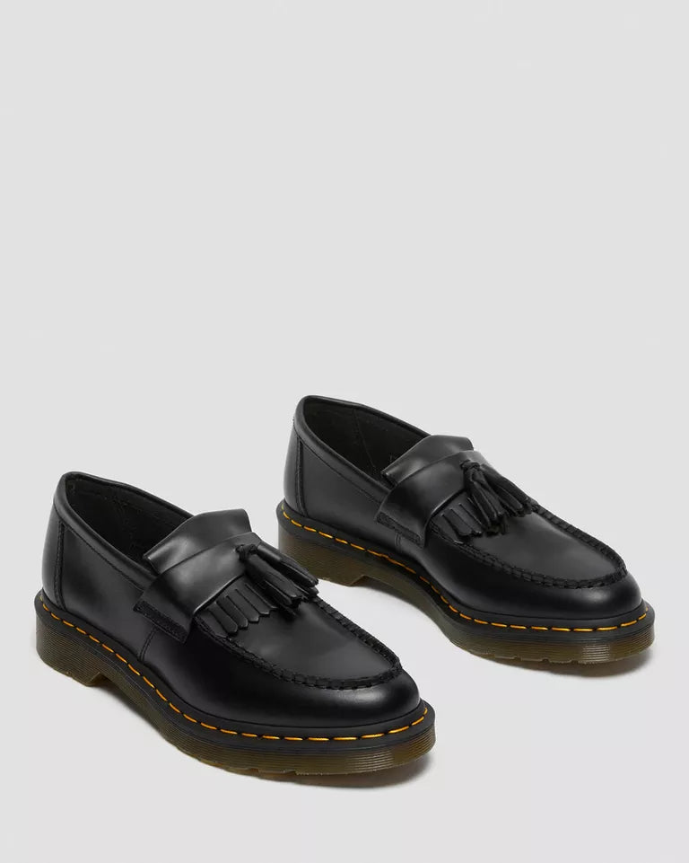 Dr. Martens Adrian Yellow Stitch Leather Tassel Loafers  -  Black — Smooth Leather