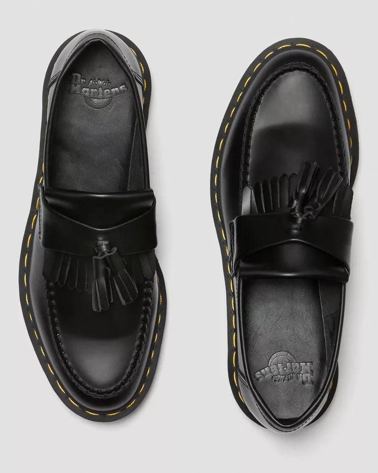 Dr. Martens Adrian Yellow Stitch Leather Tassel Loafers  -  Black — Smooth Leather