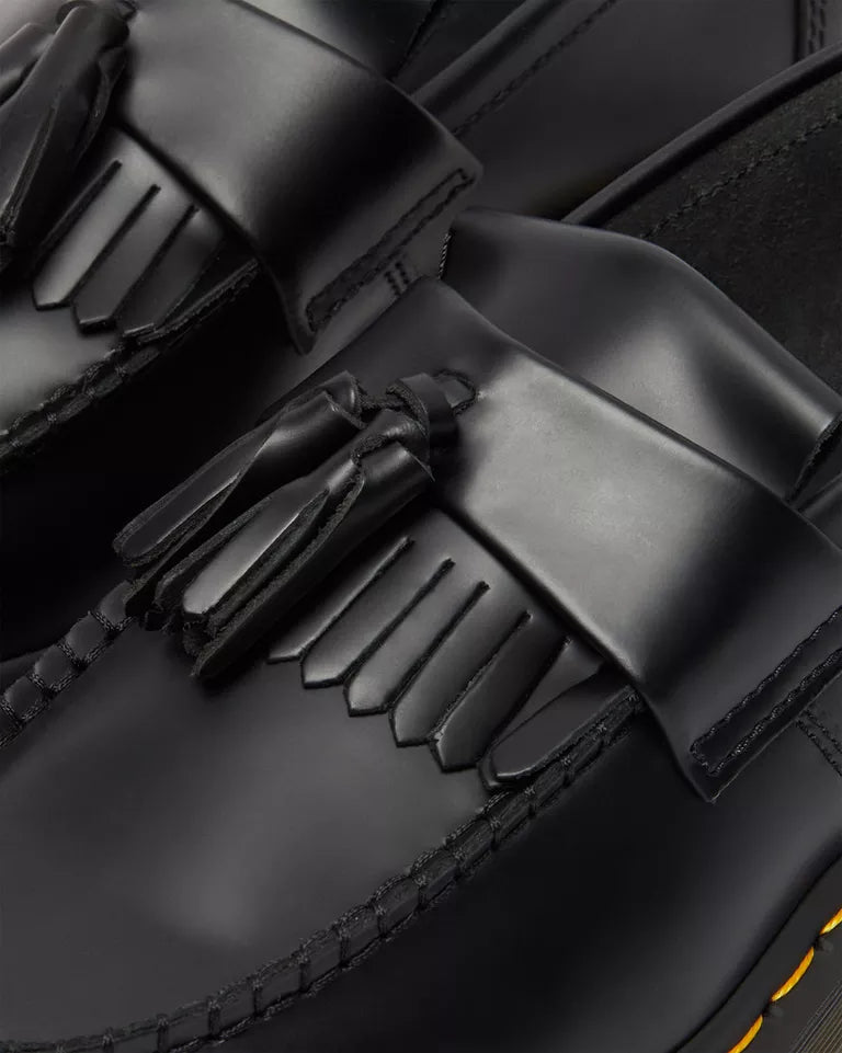 Dr. Martens Adrian Yellow Stitch Leather Tassel Loafers  -  Black — Smooth Leather