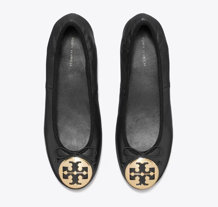 TORY BURCH REVA HEELED BALLET   -   Perfect Black / Gold