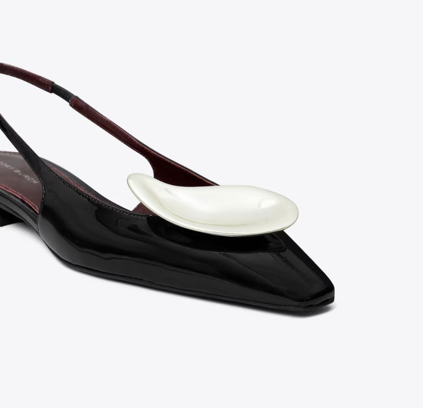 TORY BURCH PATOS SLINGBACK   -  Perfect Black / Silver