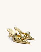 JW PEI Sofia Sphere Heel Mules  -  Gold