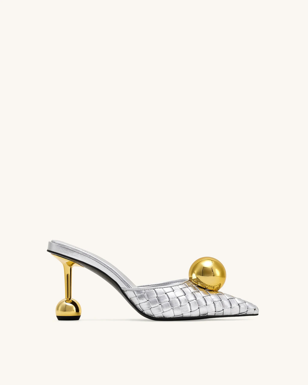 JW PEI Sofia Woven Sphere Heel Mules   -  Silver & Gold