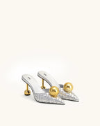 JW PEI Sofia Woven Sphere Heel Mules   -  Silver & Gold