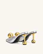 JW PEI Sofia Woven Sphere Heel Mules   -  Silver & Gold