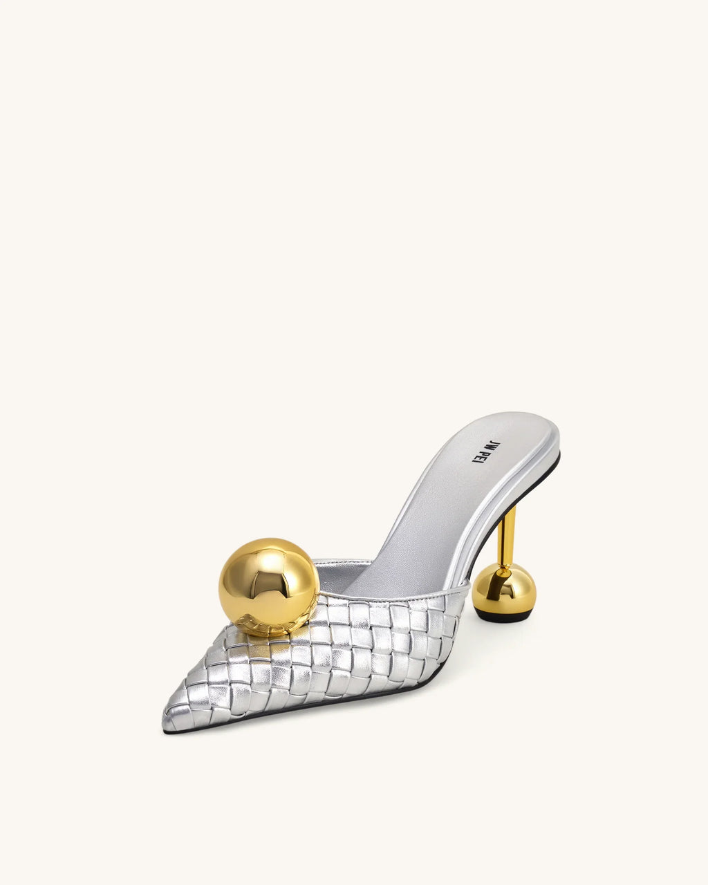 JW PEI Sofia Woven Sphere Heel Mules   -  Silver & Gold