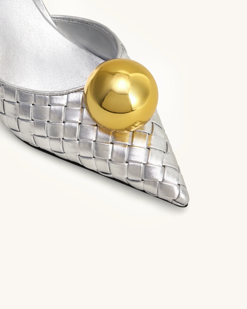 JW PEI Sofia Woven Sphere Heel Mules   -  Silver & Gold
