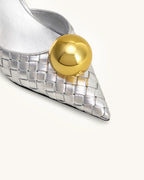 JW PEI Sofia Woven Sphere Heel Mules   -  Silver & Gold